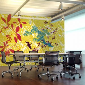 spanplafond en spanwand tension vivid kantoorruimte met natuurprint fauna en flora